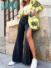 Lunivop High Waisted Side Split Out Jeans Women Casual Loose Cargo Black Pants Streetwear Summer